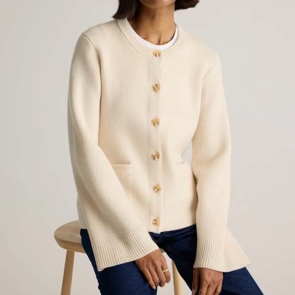 NWT! QUINCE Women's Mongolian Cashmere Structured Cardigan Sweater | Ivory | XS - Picture 2 of 16